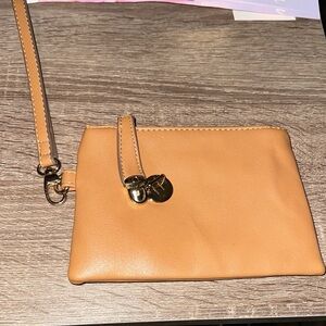 Elegant Tan Wristlet with Gold Accents